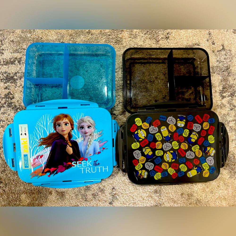 Set of Two 3-Section Zak! Bento Boxes Frozen & Minions Character Lunch Boxes